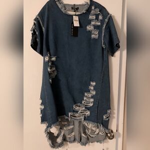 Boxy Blue Distressed Short Sleeve Tee